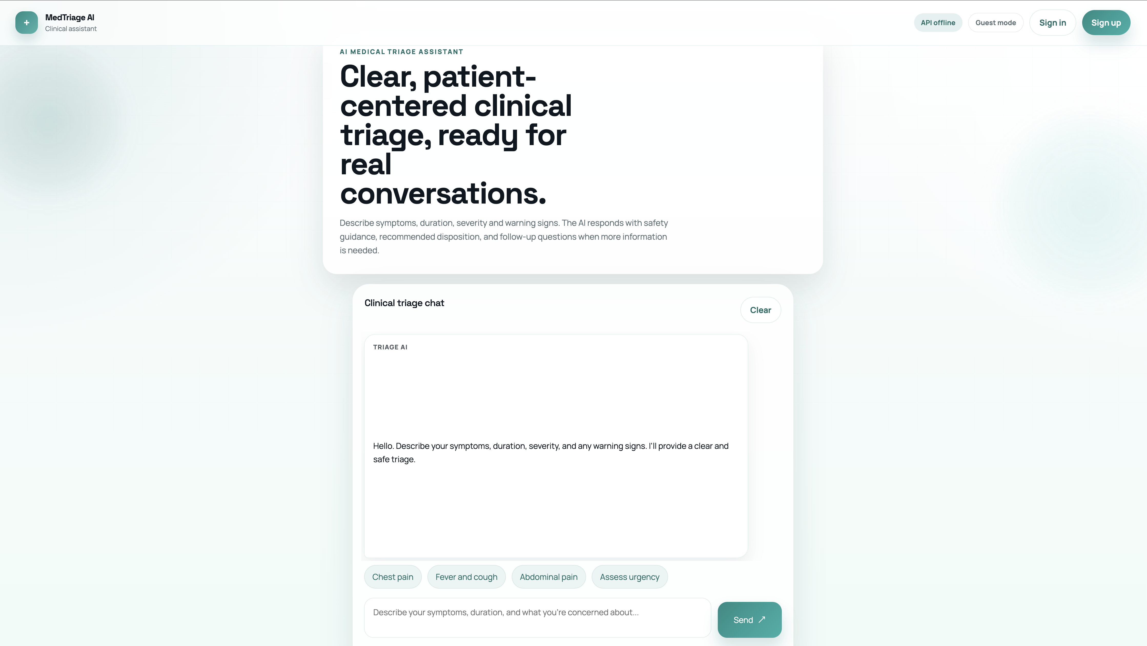 Captura de ecrã de AI Medical Assistant